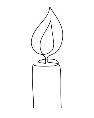 Continuous one line drawing candle burning flame. Black contour line simple minimalist graphic isolated vector illustration. Grief loss concept.