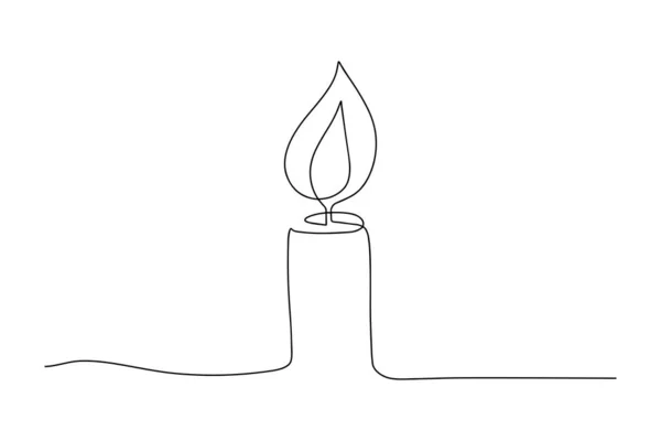 Continuous One Line Drawing Candle Burning Flame Black Contour Line — Stock Vector