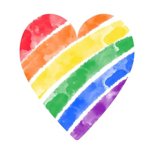 Cute Rainbow Heart Vector Watercolor Paint Stroke Textured Colorful Stripes — Vector de stock
