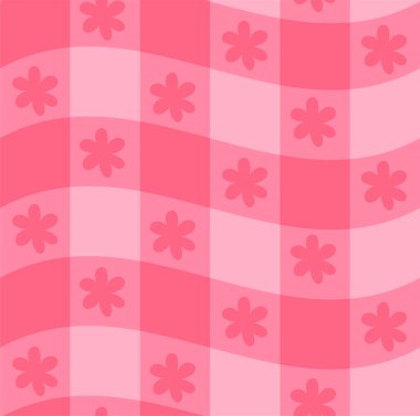 Pembe bufalo ekose oduncu Groovy Dalgalı Erimiş Damalı papatya çiçekleri Y2K 90 'ların kusursuz model vektör arka planı. Retro hippi trippy optik tekrarlama doku duvar kağıdı, tekstil tasarımı.