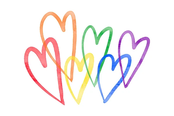Χαριτωμένο Ακουαρέλα Υφή Έξι Καρδιές Χρώμα Ουράνιο Τόξο Της Κοινότητας — Διανυσματικό Αρχείο