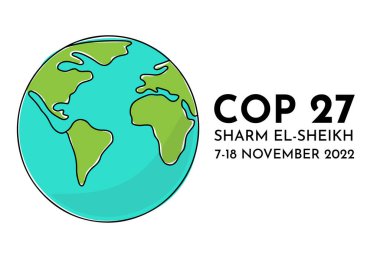 UN Climate Change Conference 2022 UNFCCC COP 27 vector banner design with planet outline color icon. International climat change summit poster