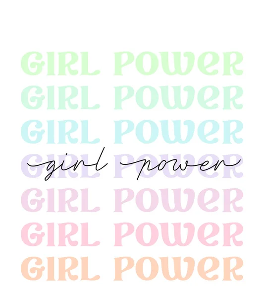 女孩的力量 可爱的粉红粉红美学 现代女权主义 时髦的文字字体 T恤打印 招贴画设计 正方形网络模板 在白色背景上孤立的向量图 — 图库矢量图片