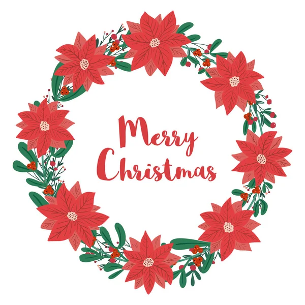 Χριστουγεννιάτικο Στεφάνι Από Γκι Μουριάς Πουινσέτια Χριστουγεννιάτικο Λουλούδι Χειμώνα Αστέρι — Διανυσματικό Αρχείο