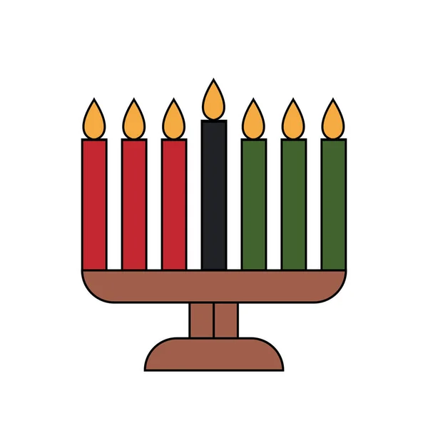 Simple Minimalist Outline Color Icon Kwanzaa Kinara Candle Holder Menorah — Stock Vector