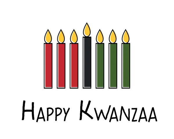 Καλή Kwanzaa Ευχετήρια Κάρτα Κείμενο Επτά Κεριά Παραδοσιακά Αφρικανικά Χρώματα — Διανυσματικό Αρχείο