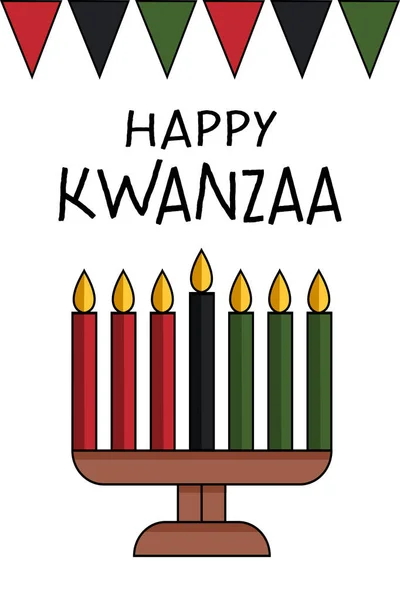 Glückliche Glückwunschkarte Kwanzaa Mit Kinara Und Sieben Kerzen Fahnenmeer Flache — Stockvektor