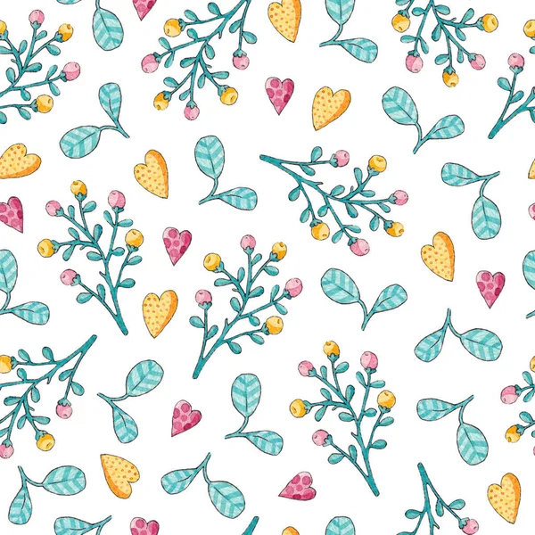 Bahar çizimi: Yapraklar, çiçekler. Renkli suluboya deseni.