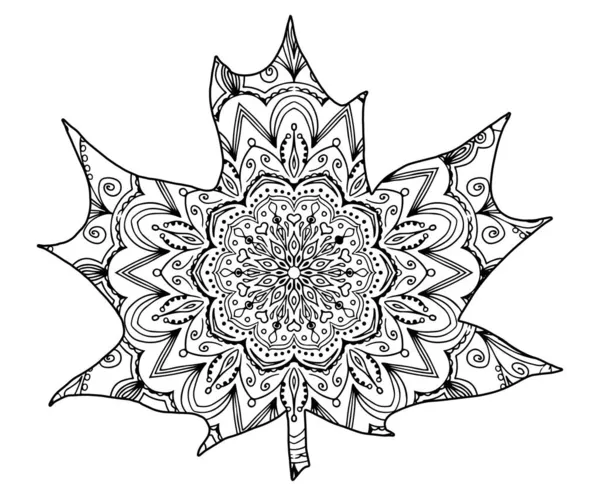 Desenho de livro para colorir com folha de bordo decorativa em fundo branco Estilo doodle Zentangle — Vetor de Stock