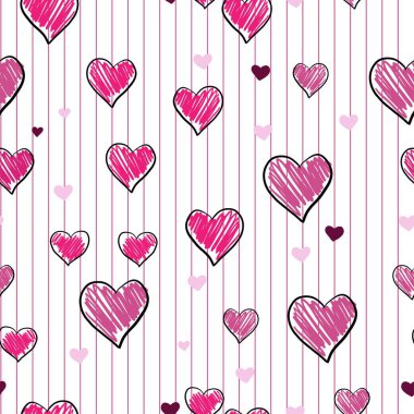 Paketleme ve kumaş için el çizimi kalplerle basit, pürüzsüz, düz vektör çizimi