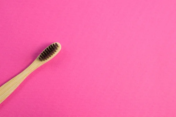 Escova Dentes Bambu Madeira Com Cerdas Pretas Natural Eco Amigável — Fotografia de Stock