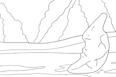 Yetişkinler için büyük kraterler boyama sayfası olan uzaylı fantezi manzarası karala. Fantastik psikedelik grafik sanat eseri. Vektör el çizimi basit düz illüstrasyon.