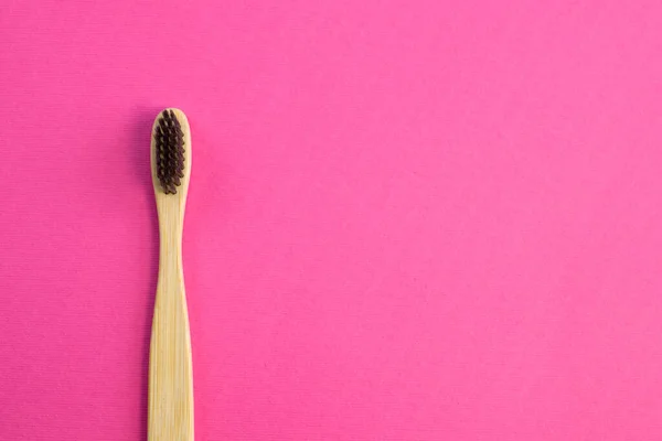 Houten Bamboe Tandenborstel Met Zwarte Borstels Natuurlijke Milieuvriendelijke Nul Afval — Stockfoto