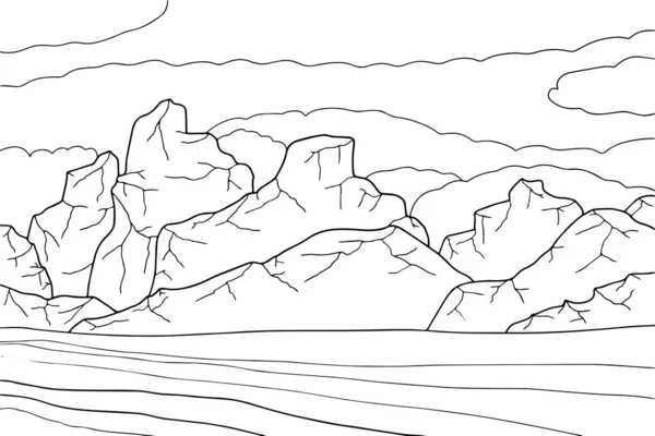 Doodle Alien Fantasy Landschap Met Grote Bergen Kleurplaat Voor Volwassenen — Stockvector