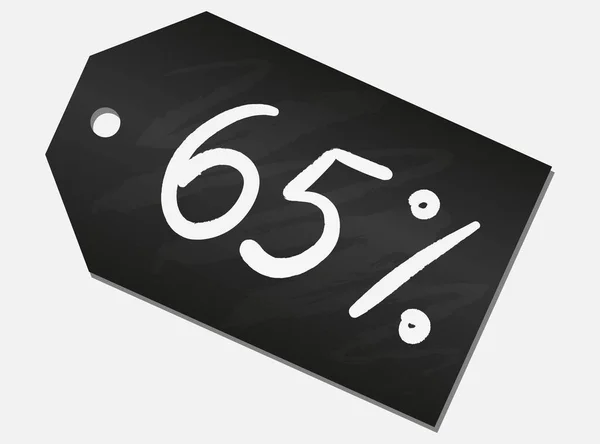 Etiqueta do produto da loja da venda preta, etiqueta ou cartaz da venda, bandeira do desconto do quadro negro do giz 65 — Vetor de Stock