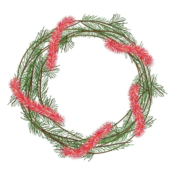 Corona Navidad Ramas Abeto Con Bayas Color Rojo Brillante Ilustración — Vector de stock