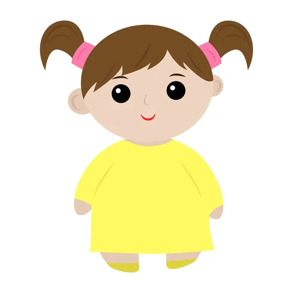 Cute dziewczyna z kreskówek w jasnożółtej sukience, prosty wektor ilustracji — Wektor stockowy