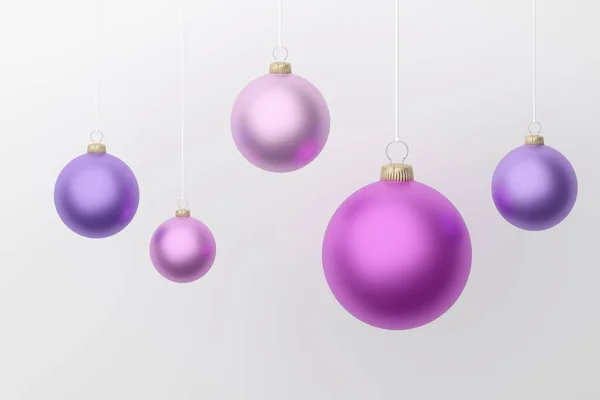 Multiple Purple Christmas Balls Shiny Ornaments Light Grey Background Rendering — Stock Photo, Image