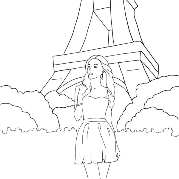 Yetişkinler için fantezi saç boyama sayfası olan Doodle kızı suratı. Harika bir grafik çalışması. El çizimi basit düz vektör çizimi.