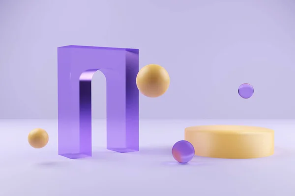 Abstract Minimal Scene Geometrical Forms Column Podiums Purple Orange Color — Φωτογραφία Αρχείου