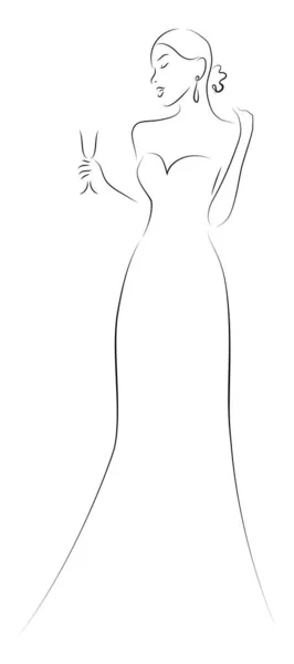 Junge Stilvolle Mädchen Damenmode Handgezeichnete Illustration Skizzenstil Einfacher Flacher Vektor — Stockvektor