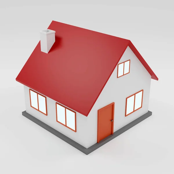 Minimal Cute House Red Roof Grey Background Cartoon Style Rendering — Stock fotografie