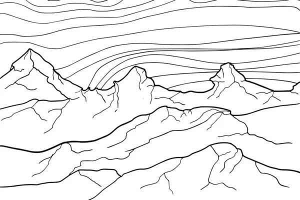 Doodle Alien Fantasy Landschap Met Grote Berg Kleuren Pagina Voor — Stockvector