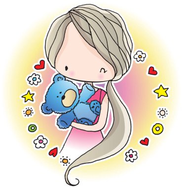 vektör karikatür kızı oyuncak ayı taşıyor