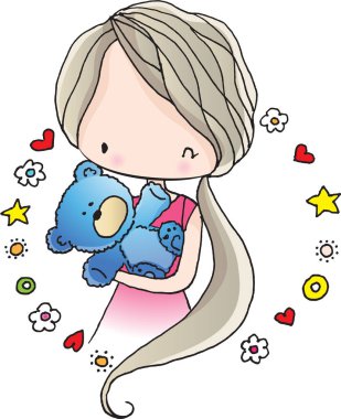 vektör karikatür kızı oyuncak ayı taşıyor