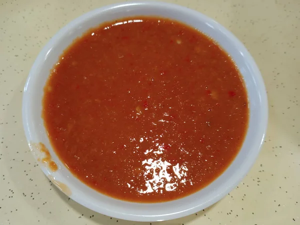 Chili Chili Sauce White Plate — 스톡 사진