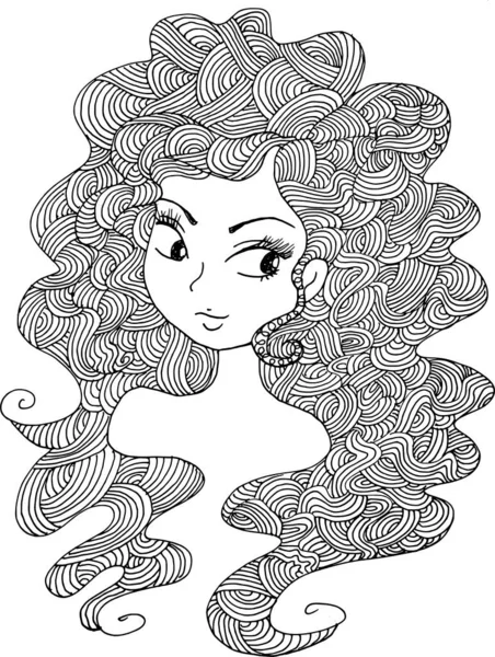 Black White Beauty Hair Pattern Design Vector Drawing —  Vetores de Stock