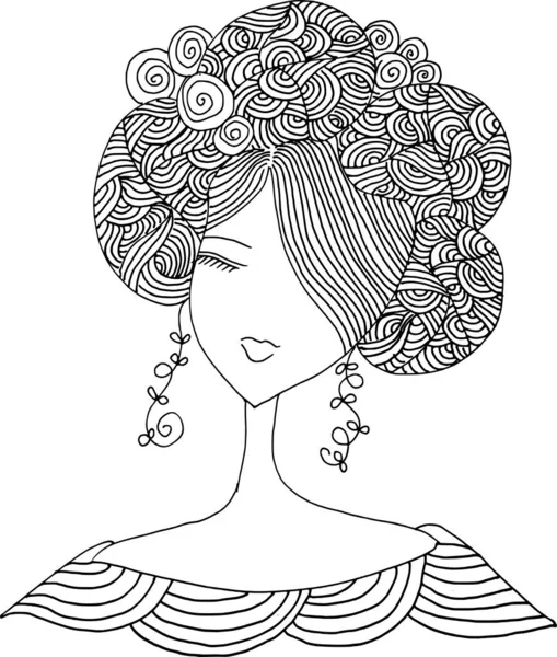 Zwart Wit Beauty Hair Pattern Design Vector Tekening — Stockvector