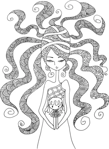 Black White Beauty Hair Pattern Design Vector Drawing — Stockvector