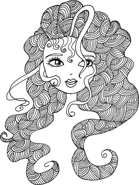 Black White Beauty Hair Pattern Design Vector Drawing — Vettoriale Stock