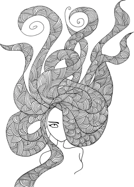 Black White Beauty Hair Pattern Design Vector Drawing — 图库矢量图片