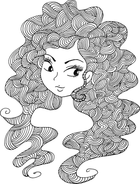 Black White Beauty Hair Pattern Design Vector Drawing — Stok Vektör