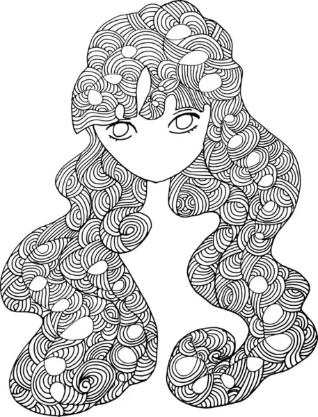 Black White Beauty Hair Pattern Design Vector Drawing — Stok Vektör