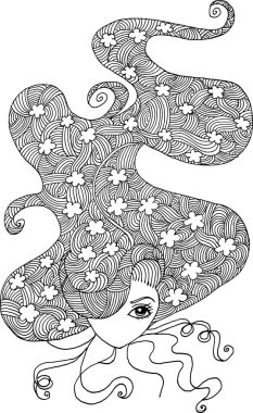 siyah ve beyaz güzellik saçı desenli tasarım vektörü çizimi