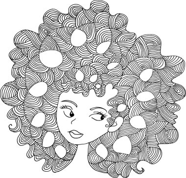 siyah ve beyaz güzellik saçı desenli tasarım vektörü çizimi