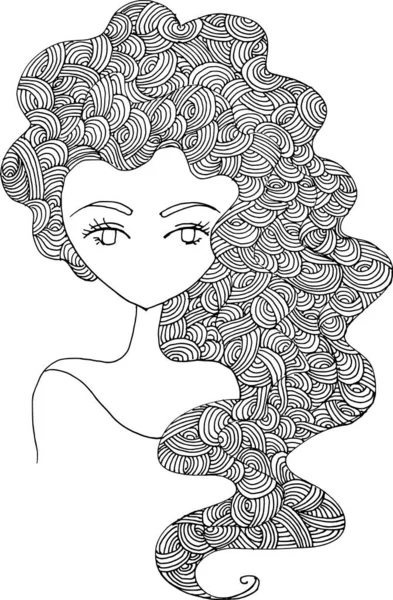 Black White Beauty Hair Pattern Design Vector Drawing — Stok Vektör