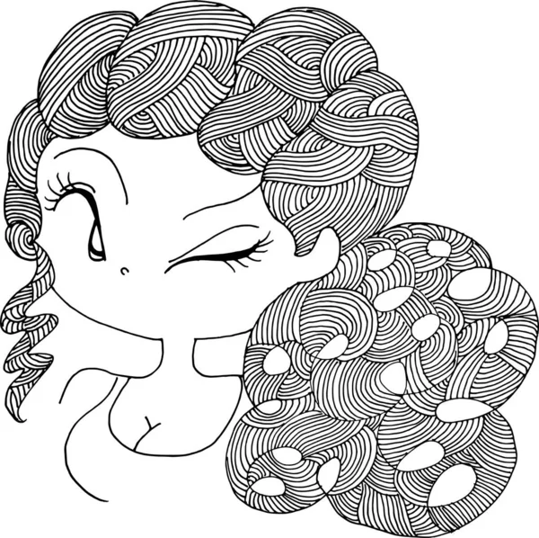 Black White Beauty Hair Pattern Design Vector Drawing — Stok Vektör