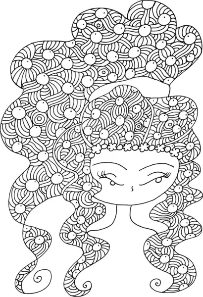 Black White Beauty Hair Pattern Design Vector Drawing — Vetor de Stock
