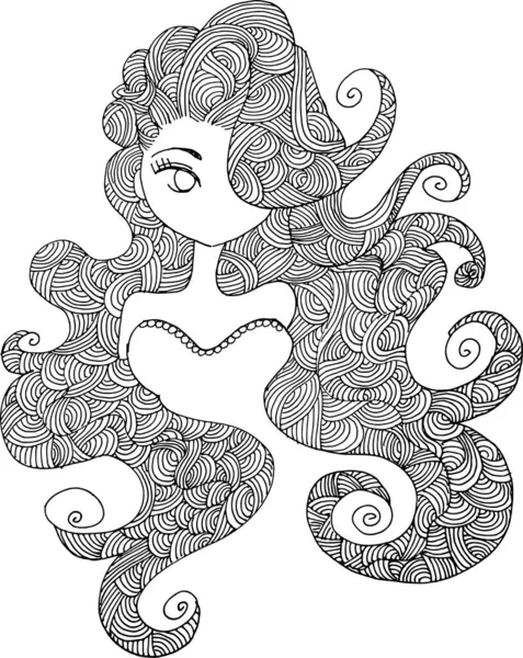 Black White Beauty Hair Pattern Design Vector Drawing — ストックベクタ