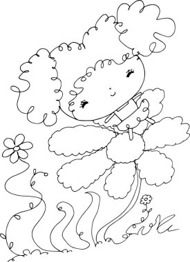 vector drawing black and white girl cartoon illustration