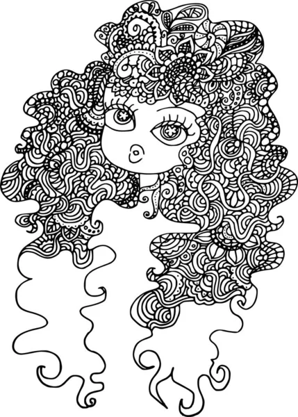 Vector Drawing Black White Girl Cartoon Illustration — Vetor de Stock