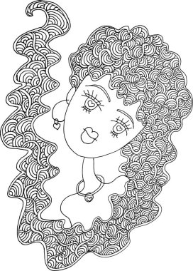 mandala, girl, lady, woman, black and white, colouring