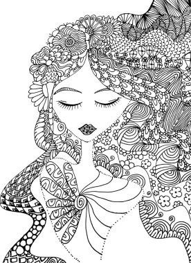 siyah ve beyaz güzellik saçı desenli tasarım vektörü çizimi