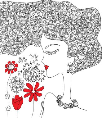 siyah ve beyaz güzellik saçı desenli tasarım vektörü çizimi