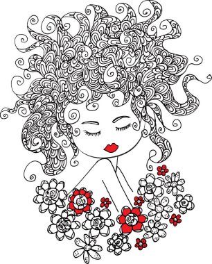 siyah ve beyaz güzellik saçı desenli tasarım vektörü çizimi