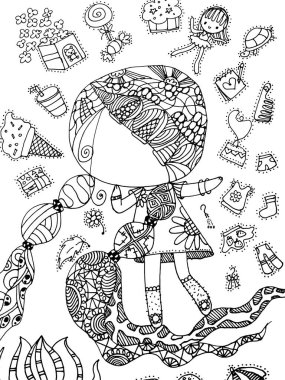 siyah ve beyaz güzellik saçı desenli tasarım vektörü çizimi